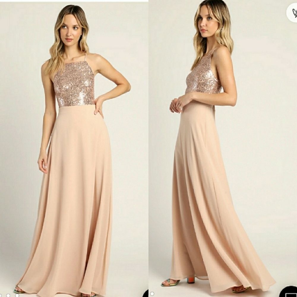 Nwt lulu's endlessly enchanted champagne pink sequin maxi dress
